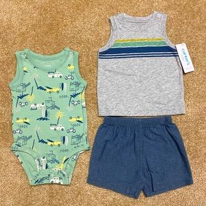 Carters 6 months baby boy 3 piece set onesie shirt shorts surfing beach boys